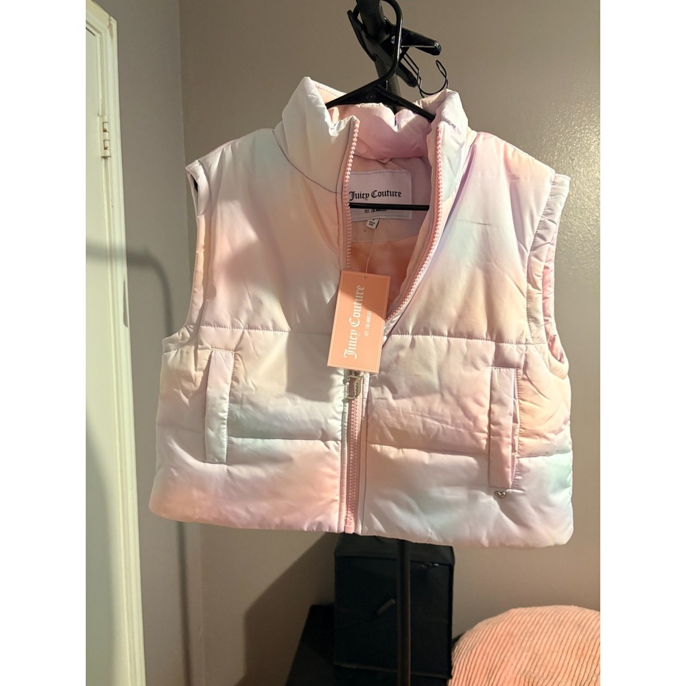 NWT Juicy Couture Puffer Vest Rainbow Cloud, Size Small
